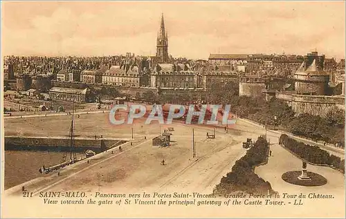 Cartes postales Saint Malo Panorama vers les Portes Saint Vincent Grande Porte et la Tour du Ch�teau Trains