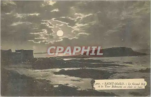 Cartes postales Saint Malo Le Grand Bey et la Tour Bidouane au clair de Lune