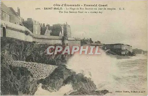 Cartes postales Saint Malo Cote d'Emeraude La Plage de Bon Secours un Jour de Tempete