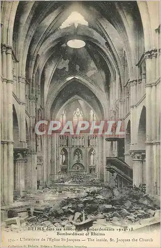 Cartes postales Reims dans ses Annees de Bombardements 1914 1918 L'Interieur de l'Eglise St Jacques Militaria