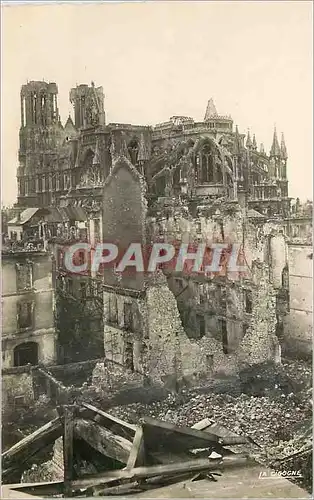 Moderne Karte Reims (Marne) La Cathedrale et les Quartiers avoisinants apres le Bombardement en 1914 1918 Mili