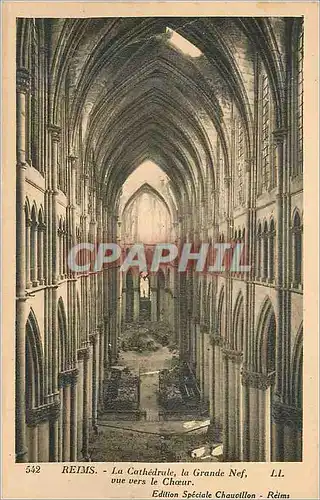 Cartes postales Reims La Cathedrale La Grande Nef Vue le Choeur Militaria