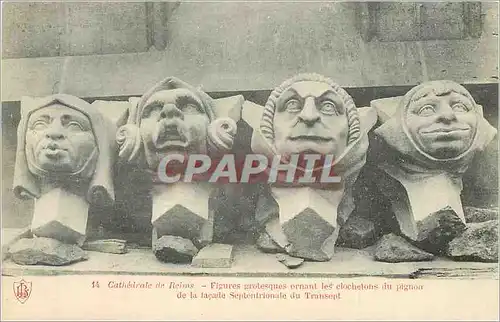 Cartes postales Cathedrale de Reims Figures Grotesques Ornant les Clochetons du Pignon de la Facade Septentriona