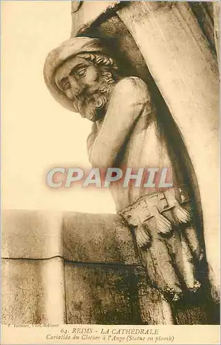 Cartes postales Reims La Cathedrale Cariatide du Clocher a l'Ange (Statue en Plamb) Militaria