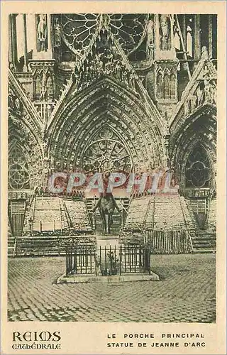 Cartes postales Reims La Cathedrale Le Porche Principal Statue de Jeanne d'Arc Militaria