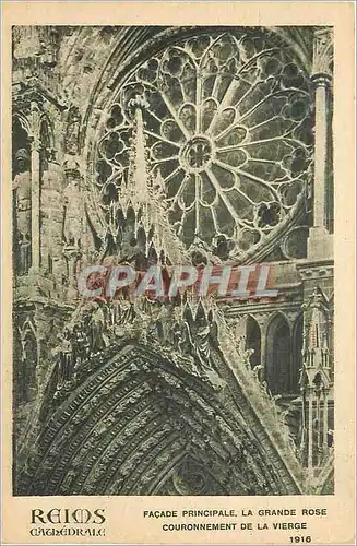 Cartes postales Reims La Cathedrale Facade Principale La Grande Rose Couronnement de la Vierge