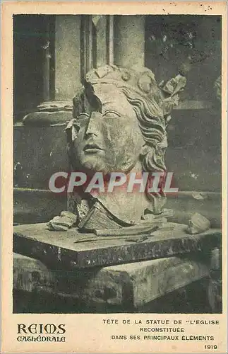 Cartes postales Reims La Cathedrale Tete de la Statue de l'Eglise Reconstituee dans ses Principaux Elements