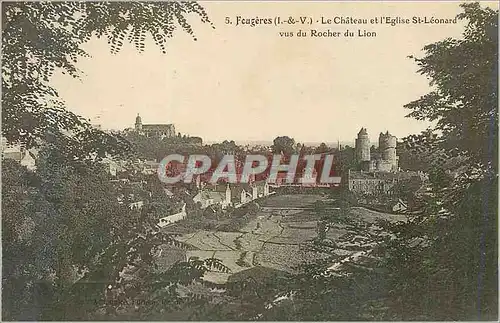 Cartes postales Fougeres (I et V) Le Chateau et l'Eglise St Leonard vus du Rocher du Lion