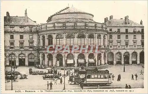 Ansichtskarte AK Rennes le Theatre (Construction en 1830 Incendie en 1830 Reconstruit en 1857 Restaure en 1910) T