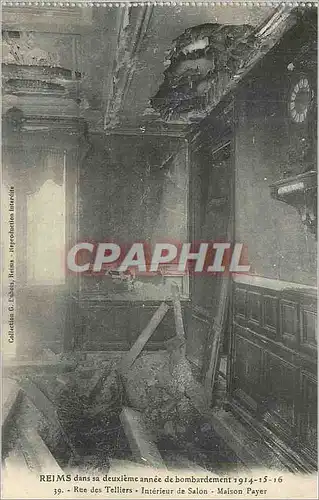 Ansichtskarte AK Reims dans sa Deuxieme Annee de Bombardement 1914 1915 1916 Rue des Telliers Interieur de Salon