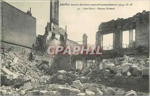 Ansichtskarte AK Reims dans sa Deuxieme annee de Bombardement 1914 1916 Rue Ceres Maison Doleans Militaria