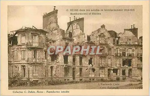 Ansichtskarte AK Reims dans ses annees de Bombardement 1914 1918 L'Esplanade Ceres Militaria