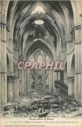 Ansichtskarte AK Reims dans ses annees de Bombardement 1914 1918 L'Interieur de l'Eglise St Jacques Militaria