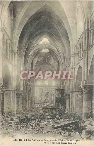 Ansichtskarte AK Reims en Ruines Interieur de l'Eglise Saint Jacques Militaria