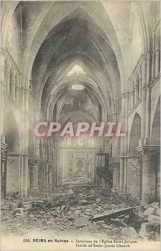 Cartes postales Reims en Ruines Interieur de l'Eglise Saint Jacques Militaria