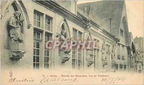 Cartes postales Reims Maison des Musiciens rue de Tambour (carte 1900)