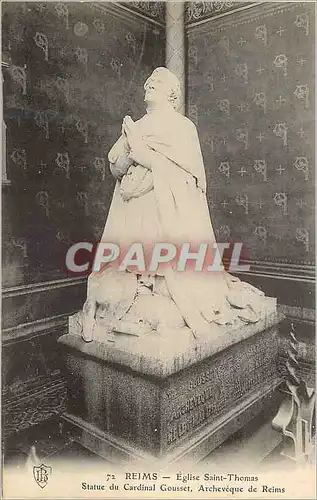 Cartes postales Reims L'Eglise Saint Thomas Statue du Cardinal Gousset Archeveque de Reims