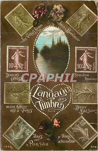 Cartes postales Langage des Timbres Je vous Aime Mon Coueur est a vous Unis par la Pensee Doux Baisers Je Vous A