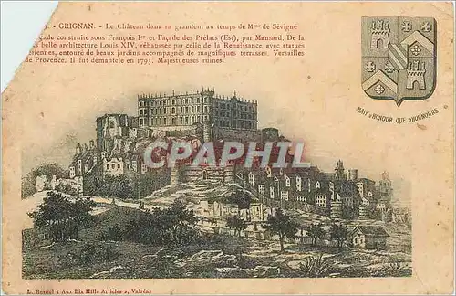 Cartes postales Grignan Le Chateau dans un Grandeur au Temps de Mme de Sevigne