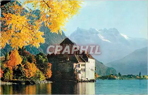 Moderne Karte Lac Leman Le Chateau de Chillon et les Dents du Midi