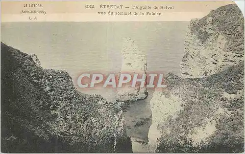 Cartes postales Etretat Le Littoral (Seine Inferieur) L'Aiguille de Belval vue du Sommet de la Falaise