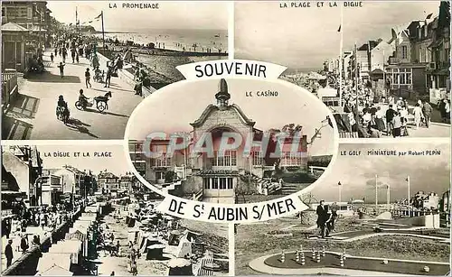 Moderne Karte Souvenir de St Aubin sur Mer La promenade La plage et la digue Le golf miniature par Robert Pepi