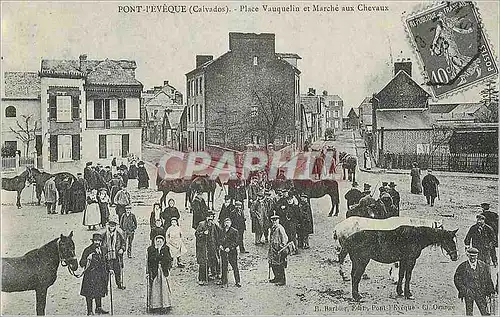 Moderne Karte Pont l'Eveque (Calvados) Place Vauquelin et Marche aux Chevaux