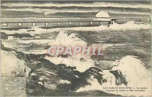 Cartes postales Sables d'Olonne Les Jetees Coucher de Soleil et Mer Montante