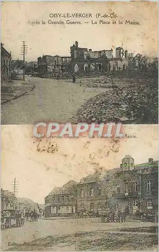 Ansichtskarte AK Oisy le Verger (P de C) Apres la Grande Guerre La Place et la Mairie Militaria