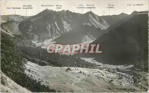 Moderne Karte L'Auvergne Vallee de Sancy en amont du Mont Dore et les Gorges d'Enfer Panorama pris du Plateau