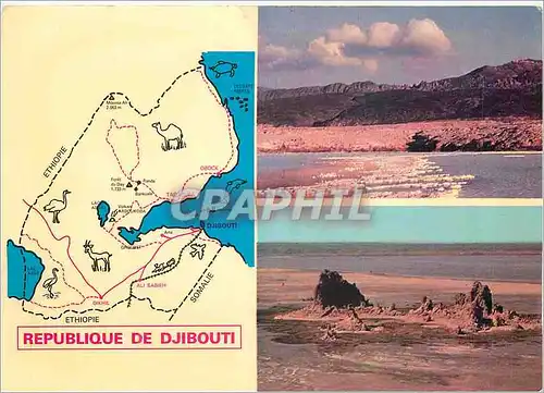 Moderne Karte Republique de Djibouti Lac Assal (Sel) Lac Abbe