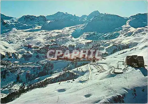 Moderne Karte La Plagne 2000 Vue aerienne sur les trois Stations et l'ensemble du Domaine Skiable