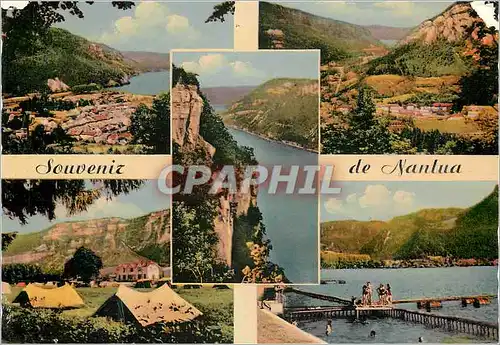 Moderne Karte Nantua Vue Generale Vallee des Neyrolles Le Grand Rocher et le Lac Le Camping La Plage