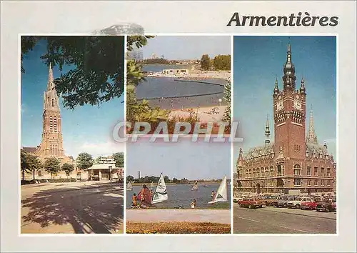 Cartes postales moderne Armentieres (Nord) Eglise St Vaast Base de Loisirs et ses Voiliers Hotel de Ville