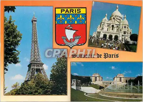 Moderne Karte Paris Souvenir de la Tour Eiffel du Sacre Coeur et du Trocadereo