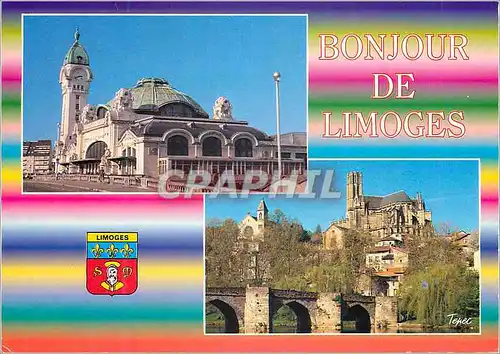 Moderne Karte Limoges (Haute Vienne) Gare des Benedictins Pont et Cathedrale St Etienne