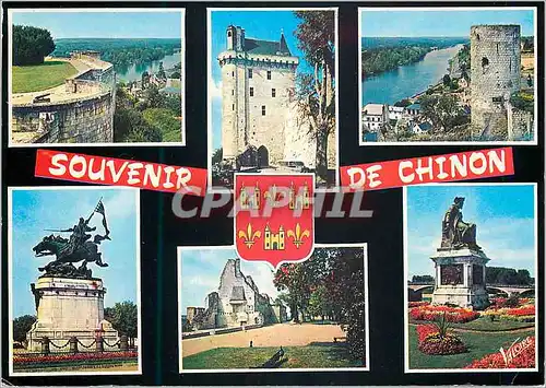 Moderne Karte Chinon (Indre et Loire) Les Merveilles du Val de Loire Les Remparts du Chateau dominant la Vienn