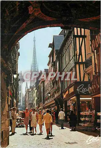 Moderne Karte Rouen (Seine Maritime) En Normandie La Rue du Gros Horloge