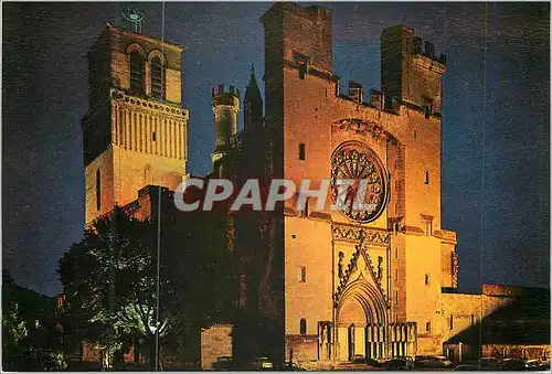 Moderne Karte Beziers la nuit (Herault) La Cathedrale