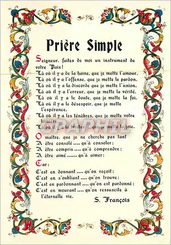 Cartes postales moderne Priere Simple Seigneur Faites de Moi un Instrument de votre Paix