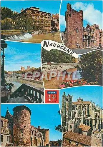 Cartes postales moderne Narbonne (Aude) la Bibliotheque l'Hotel de Ville le Canal de la Robine le Palais des Archeveques