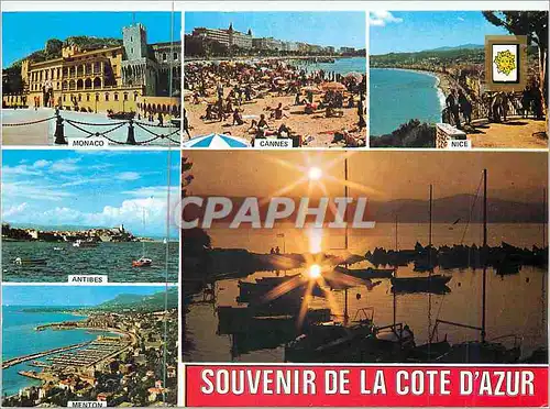 Cartes postales moderne Souvenir de la Cote d'Azur Monaco Cannes Nice Antibes Menton Bateaux