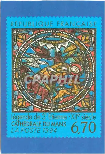 Moderne Karte Cathedrale du Mans Legende de St Etienne XIIe siecle Republique Francaise