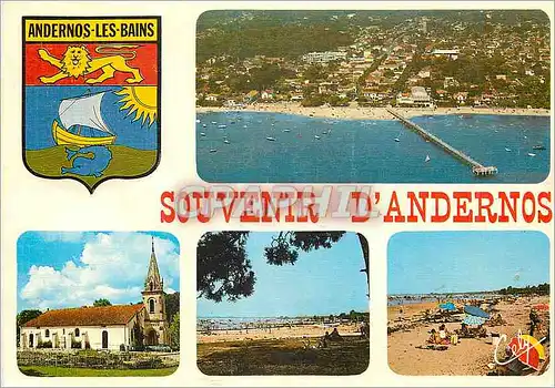 Cartes postales moderne Andernos les Bains Vue Generale l'Eglise la Plage du Betey la Plage du Mauret Lion