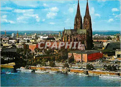 Moderne Karte Koln am Rhein Blick zum Dom mit Dampferanlegestellen Bateaux