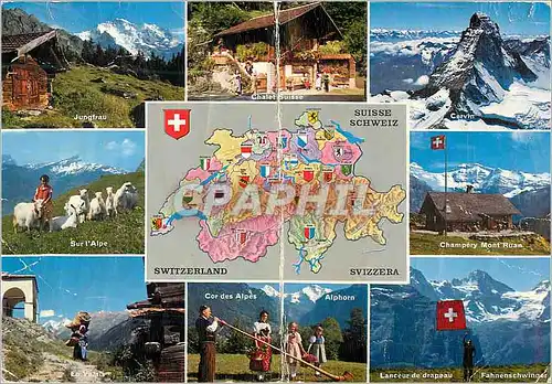 CARTE DOUBLE Cartes postales moderne Suisse Chevre Folklore
