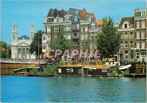 Moderne Karte Amsterdam Holland De Amstel Links op de achtergrond de Mozes en Aaronkerk L'Amstel