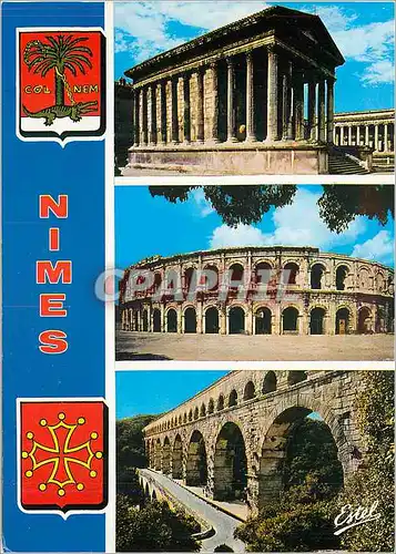 Moderne Karte Nimes (Gard) en Pays Romain la Maison Carree Temple Romain les Arenes