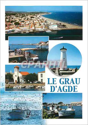 Moderne Karte Le Grau d'Agde (Herault) Littoral Mediterraneen Phare Bateaux