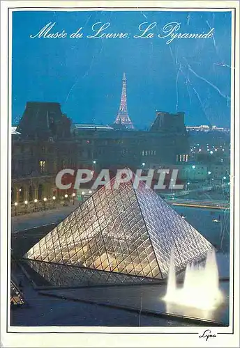 Moderne Karte Paris la Nuit Musee du Louvre Cour Napoleon la Pyramide